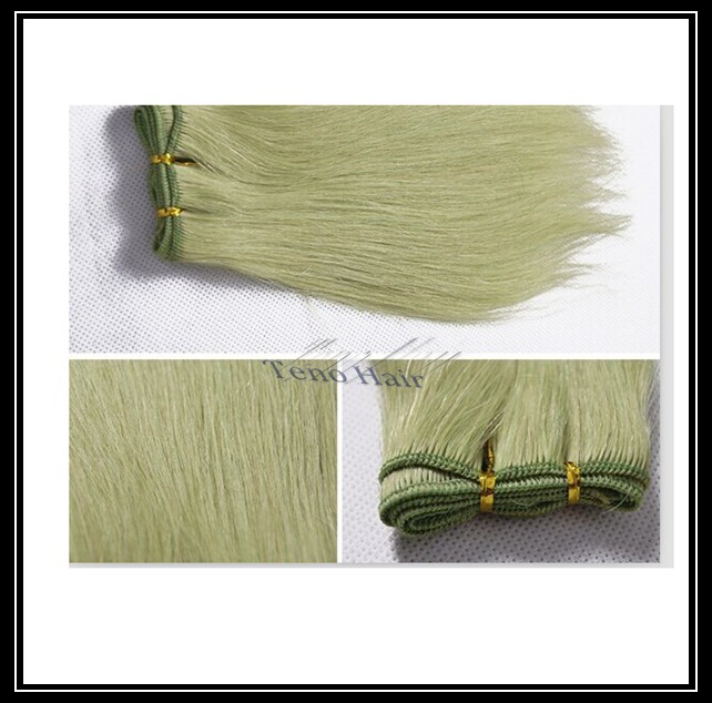 Green color 100% virgin brazilian hair extension