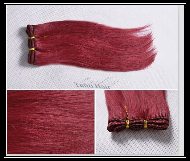 Red color raw human hair extension