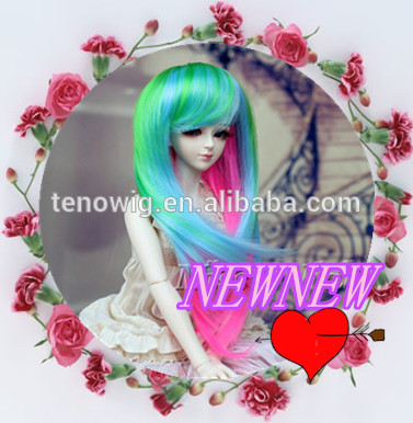 NEW product rainboe color cheap synthetic bjd doll wig