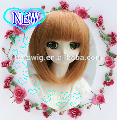 New product light yellow long curly top quality synthetic bjd doll wig