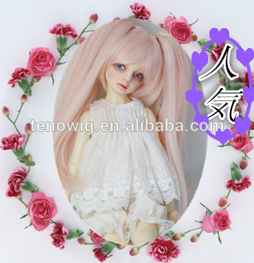 top quality two braided pink Lovely Synthetic bjd Doll Wig