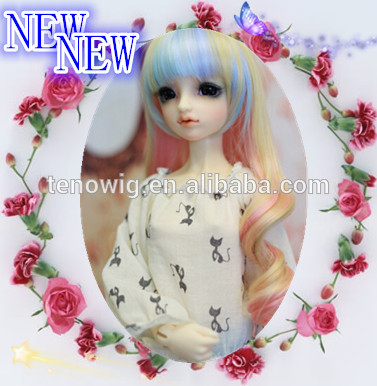 Very hot rainbow color heat resistant synthetic bjd doll wig