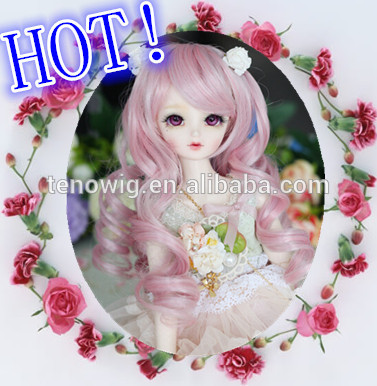 Top quality strawberry color curly synthetic bjd doll wig