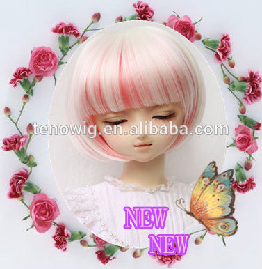  2015new arrival two tone popular and lovely made in China synthetic bjd doll wig