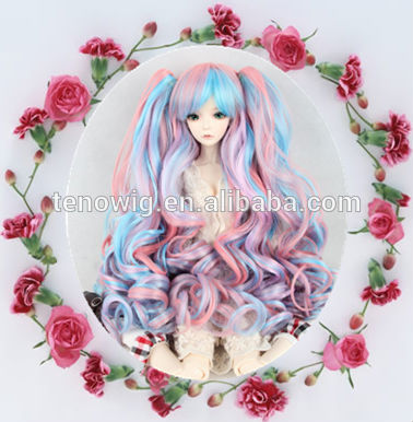 Rainbow color long loose wave bjd doll wig