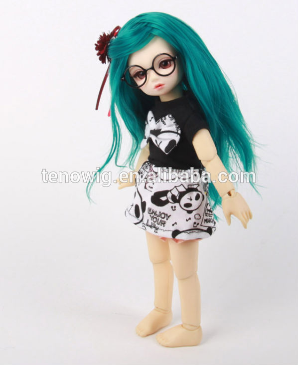 2015 new arrival long green synthetic bjd doll wig