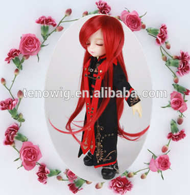 Best selling hign quality new design long red synthetic bjd doll wig