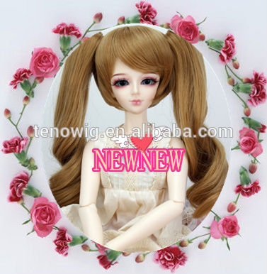 Qingdao port popular two braid beautiful synthetic bjd doll wig