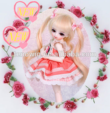 Qingdao port new design two lovely braided professional synthetic bjd doll wig wholesale