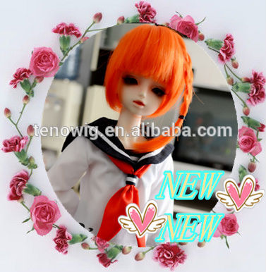 2015 new product orange color cheap synthetic doll wig with one braided