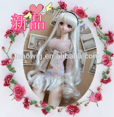 Super long silver curly made in China synthetic bjd doll wig wholesale