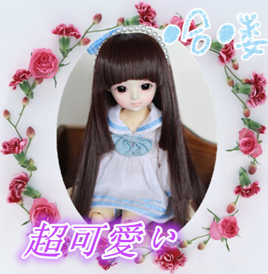 Fashionable super cute straight cheap black doll wig