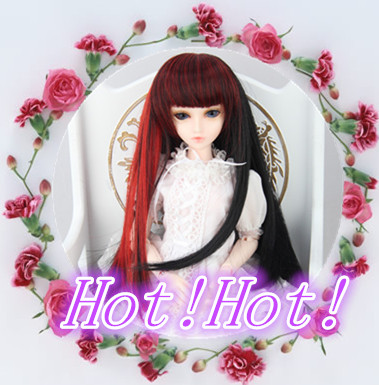 Hot!Hot! Wholesale cheap long straight black red synthetic doll wig