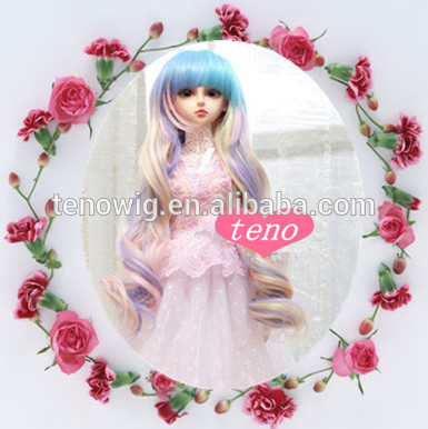 Rainbow color extra long curly fashionable doll wig